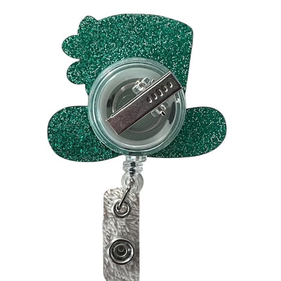St. Patrick's Day Sparkling Green Hat ID Badge Holder 360-Degree Rotatable Clip - Picture 3 of 4